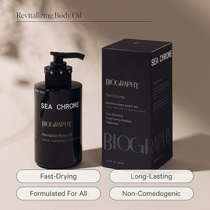 Biography Sea Chrome Revitalize Body Oil, 140ml- Luxury After Shower Moisturizer & Hydrator for Women. For Skin Tightening & Healthy Glow w/Guarana Seed Caffeine, Argan & Jojoba Seed Oil