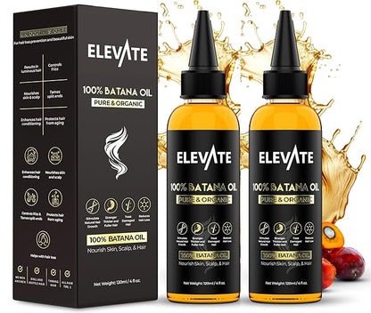 Elevate Batana Oil for Hair Growth | 100% Pure & Natural Raw Dr. Sebi Organic Oil from Honduras | Cold Pressed Chemical-Free for Thickness & Scalp Care Skin | Thicker Stronger Hair 4 Fl Oz 2 Pack