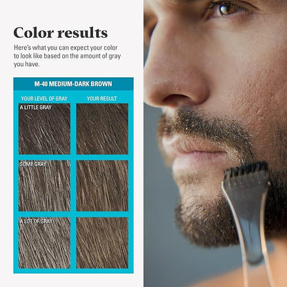 Just For Men Mustache & Beard, Beard Coloring for Gray Hair with Brush, with Keratin Biotin Aloe and Coconut Oil for Healthy Facial Hair - Medium-Dark Brown, M-40, Pack of 3 (Packaging May Vary)