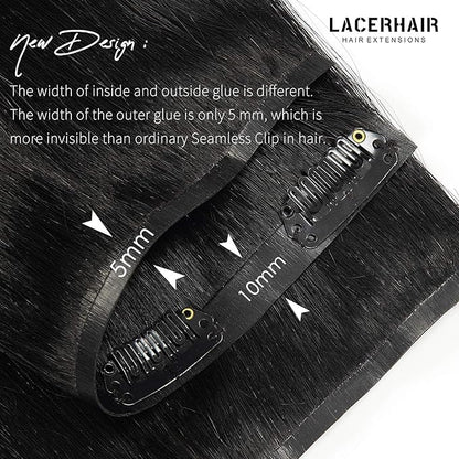 Lacer Hair Glam Seamless Clip in Hair Extensions Natural Off Black Human Hair Extensions 110g 7pcs 20 Inch Clip in Human Hair with Invisible PU Weft Remy Seamless Clip on Hair Extensions for Women #1