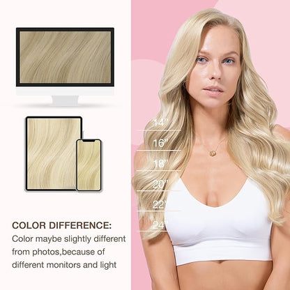 GOO GOO Sew in Hair Extensions Real Human Hair, Weft Hair Extensions Human Hair, 17A/60A Ash Blonde Highlighted Platinum Blonde 16inch 100g, Weft Bundles Straight Silky Remy Hair