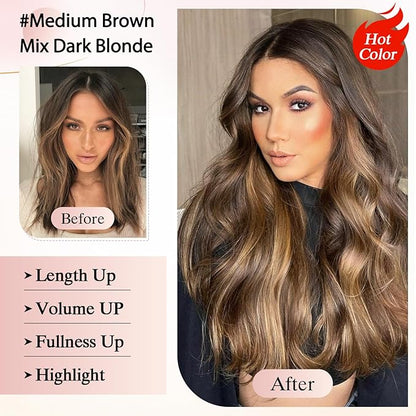 U Tip Hair Extensions Human Hair Pre Bonded Extensions Keratin Fusion Extensions K Tip Hair Extensions Real Human Hair Silky Straight Natural 50g/100 Stands 14" Medium Brown Mix Dark Blonde