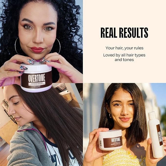 Overtone Color Depositing Semi-Permanent Hair Dye Conditioner - 8 oz For Natural & Color-Treated Hair, Moisturizing Shea Butter & Coconut Oil - Vegan & Cruelty-Free, Espresso Brown