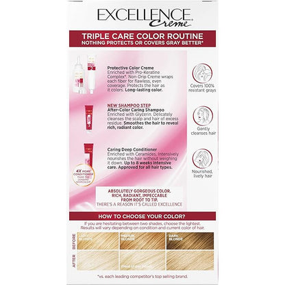 L'Oreal Paris Excellence Creme Permanent Triple Care Hair Color, 10 Lightest Ultimate Blonde, Gray Coverage For Up to 8 Weeks, All Hair Types, Pack of 1