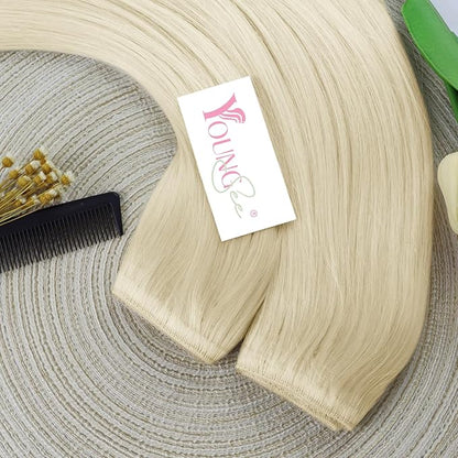 YoungSee Wire Hair Extensions Blonde Invisible Wire Real Hair Extensions Platinum Blonde Straight Wire Real Human Hair Extensions Blonde Hair Extensions Invisible Wire can be Ironed and Dyed 18In 80G
