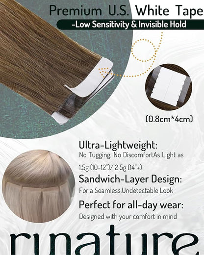 RUNATURE 24 Inch Tape in Hair Extensions Human Hair Balayage Hair Extensions Tape in Human Hair Ombre Brown to Blonde Human Hair Tape in Extensions Natural Looking Silky 20pcs 50g