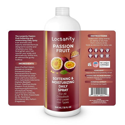 Locsanity Daily Moisturizing Spray for Dull, Dry Locs – Jumbo Size Passion Fruit Hair and Scalp Moisturizer for Dreadlocks, Sisterlocks, Microlocks, Braids to Control Oil and Frizz (32 fl oz)