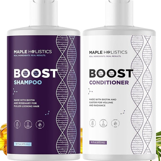 Advanced Biotin Shampoo and Conditioner Set - Sulfate and Paraben Free Shampoo and Conditioner for Thinning Hair with Rice Water Black Castor Caffeine Collagen and Rosemary Essential Oil (16 Fl Oz)