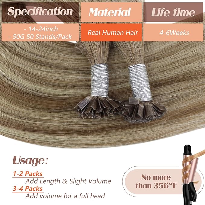 Sunny Hair K Tip Hair Extensions Real Human Hair Invisible Ktip Hair Extensions Light Brown Ombre Blonde 14inch 50g Silky Straight