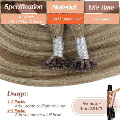 Sunny Hair K Tip Hair Extensions Real Human Hair Invisible Ktip Hair Extensions Light Brown Ombre Blonde 14inch 50g Silky Straight