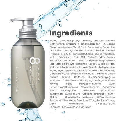 8 THE THALASSO Anti Frizz Shampoo for Women, Detangling Shampoo for Men by Stem Cells, Collagen, Tea Tree, Mint, Ceramides& Marine Plants, Japanese Paraben & Sulfate Free SHAMPOO 16.06 Fl Oz SMOOTH
