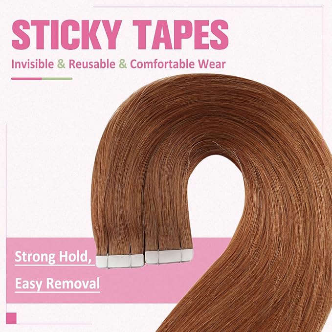 YoungSee Tape in Hair Extensions Copper Tape in Extensions Human Hair 14Inch Tape in Real Hair Extensions Copper Real Hair Extensions Tape in Short Hair Extensions for Women 20Pcs 50G