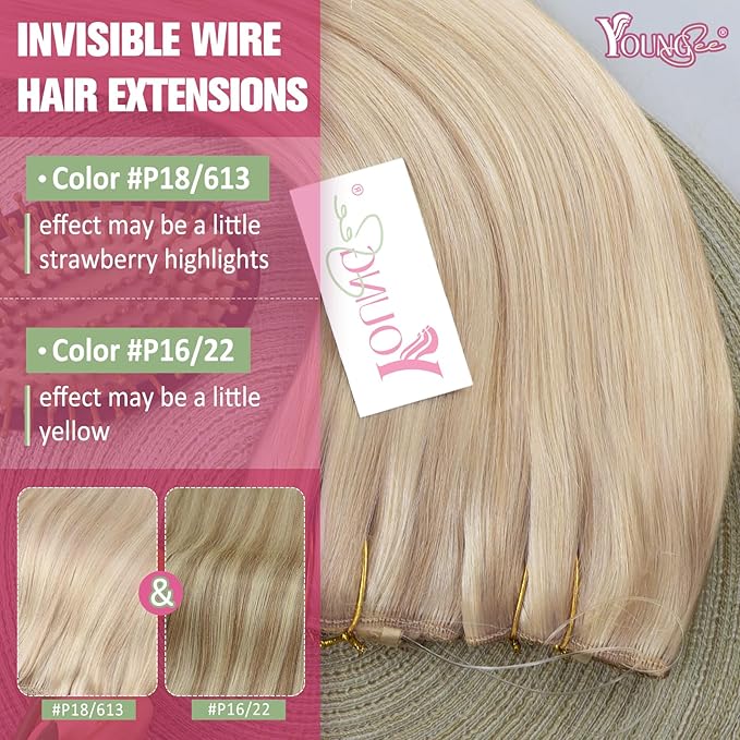 YoungSee Wire Hair Extensions Highlight Wire Human Hair Extensions Warm Blonde Highlights Bleach Blonde with Strawberry Highlights Short Hair Extensions Human Hair Ease of Use for Women 12In 70G