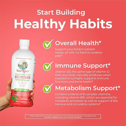 MaryRuth Organics Liquid Morning Multivitamin Essentials+ | Vitamin A C D E B6 B12 Biotin Zinc | Men's & Women's | Immune Support | Beauty | Sugar Free | Vitamins for Ages 1+ | Vegan | 32 Fl Oz