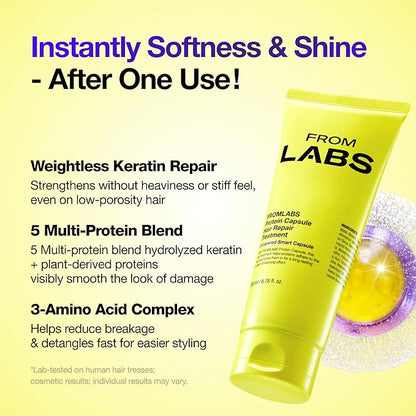 Protein Capsule Hair Repair Treatment, 3-Minute Keratin Hair Mask & Deep Conditioner for Damaged, Repair & Strengthen, Instant Detangling, Anti-Frizz, Low-pH, Fine-Hair Safe, 6.76 fl oz