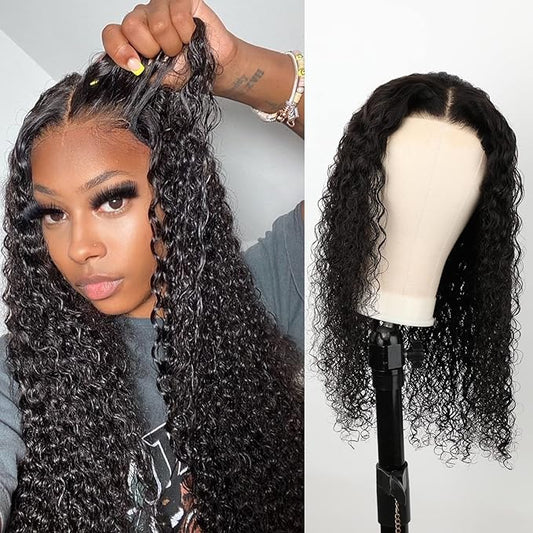 BLY Glueless Wear and Go Lace Front Wigs Human Hair for Women Deep Wave Curly Wig No Glue Ready to Wear 4x4 Lace Pre Cut Wig Pre Plucked with Baby Hair 180% Density Natural Hairline 16 Inch