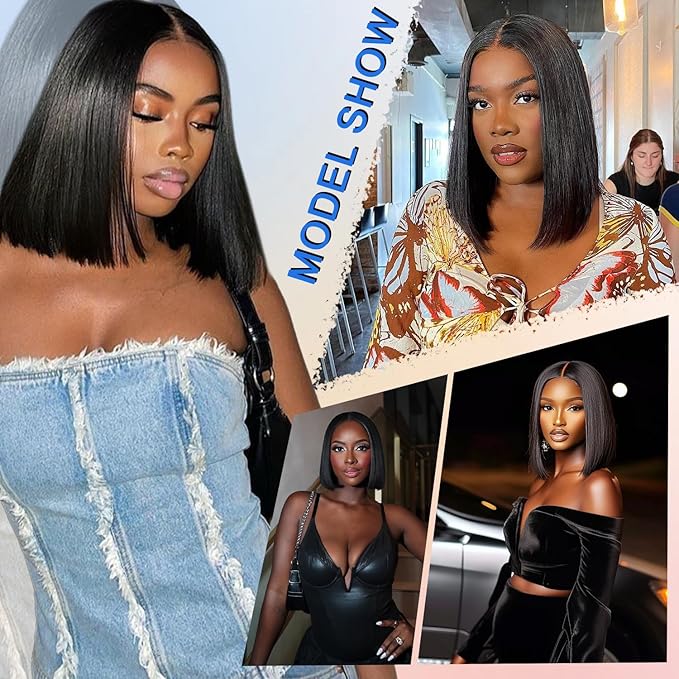 XZZ Wear and Go Glueless Bob Wig Human Hair Pre Plucked Pre Cut 200% Density Black Bob Human Hair Wig 16 Inch 9x6 HD Closure Lace Front Glueless Wigs Human Hair Short Straight Bob Wigs for Women