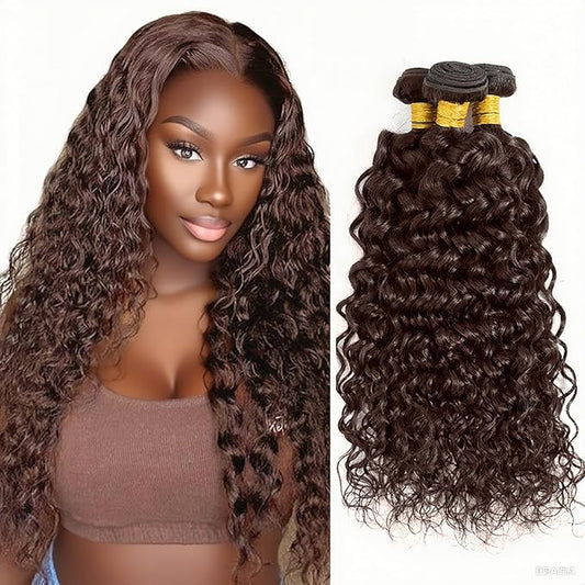 32 32 32 Inch Dark Brown Water Wave Bundles Human Hair Color 4 Bundles Niegmeag Virgin Remy Hair Extensions Double Weft Color 4 Wet and Wavy Bundle Hair Weave