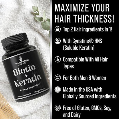 Clinically Proven Keratin + Biotin Hair Growth Supplement. with Cynatine HNS Keratin Clinically Studied for Thicker, Healthier Hair. for Women and Men. Enhanced with Biotin 10000mcg for Max Results