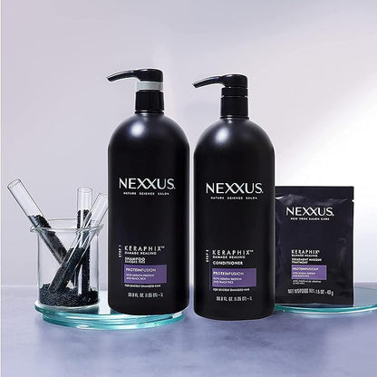 Nexxus Keraphix Shampoo and Conditioner - Damaged Hair Treatment System with Keratin Protein and Black Rice, 2 Count & 3 Repair Masks Treatment, 33.8 oz, 1.5 oz, 3 Count, 5 Count ( Pack of 1)