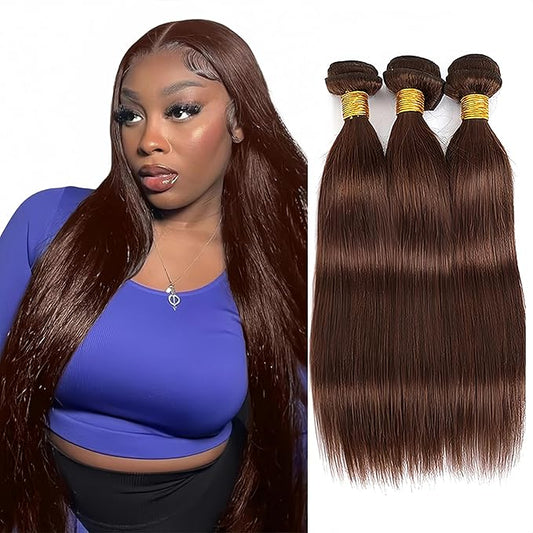 Chocolate Brown Straight Bundles Human Hair Color 4 Bundles 26 28 30 Inch Niegmeag Double Weft Virgin Soft and Sikly Remy Color 4 Straight Bundle