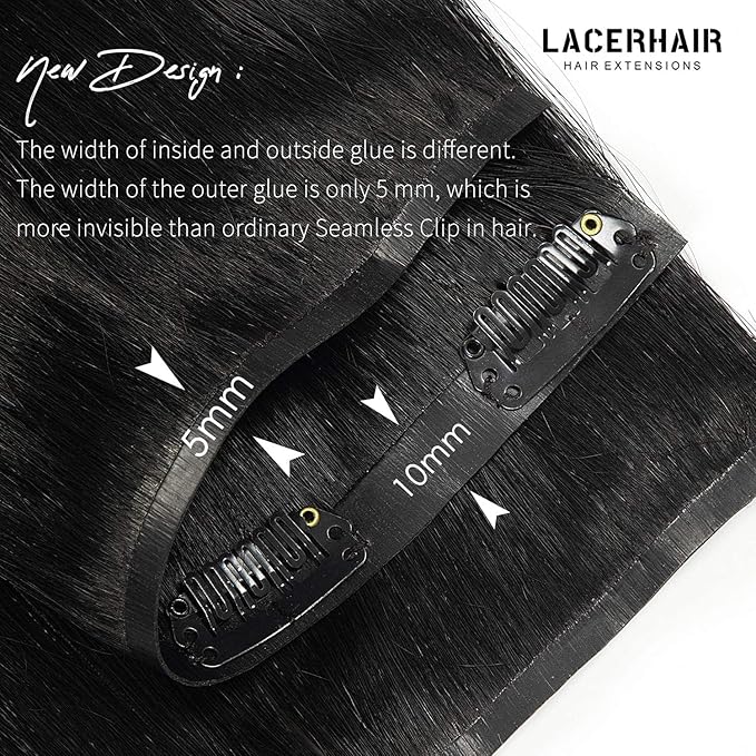 Lacer Black Clip in Hair Extensions 20inch 150g Seamless Hair Extensions Human Hair Jet Black 8Pcs PU Skin Weft Natural Human Hair Clip in 19 Clips