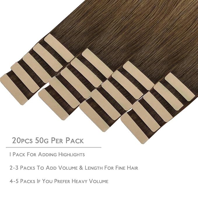 WENNALIFE Tape in Hair Extensions Human Hair, 20pcs 24 inch 50g Ombre Walnut Brown to Ash Brown and Bleach Blonde Remy Tape Hair Extensions Real Human Hair Tape Extensions Coloured Hair Extensions