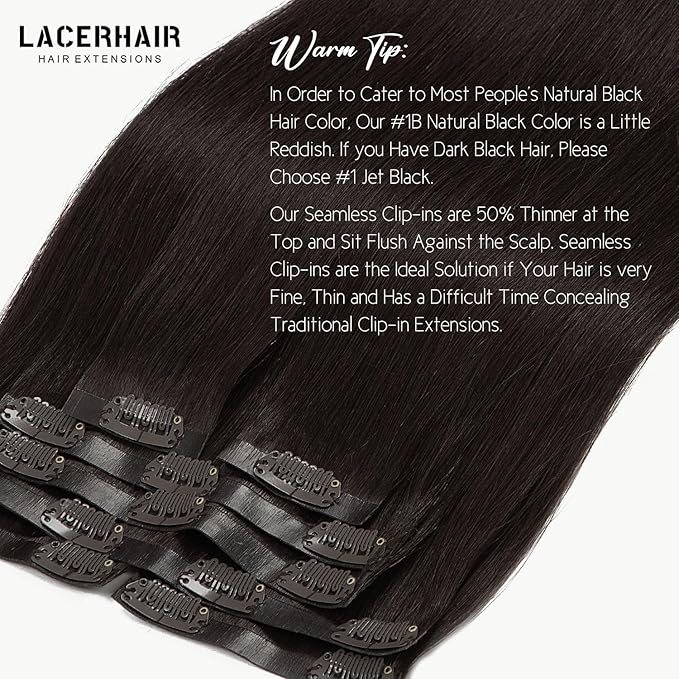 Lacer Hair Seamless Clip in Human Hair Extensions Ultra Thin Invisible PU Weft Clip On Hair Extensions 16 Inch 7Pcs 110g Hair Extensions Clip in Human Hair for Fine Thin Hair Women #2 Darkest Brown