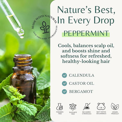 Peppermint Shampoo with Castor Oil & Biotin, Soothes Dry, Itchy Scalp, Strengthens Hair, Reduces Thinning & Hair Loss, Promotes Growth, Adds Volume, Sulfate-Free, 16 fl oz