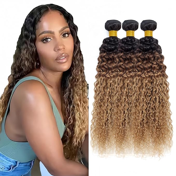 Ombre Bundles Human Hair T1B/4/27 Water Wave Bundle Niegmeag Peruvian Virgin Remy Hair 3 Bundles 22 24 26 Inch Ombre Blonde Wet and Wavy Bundle
