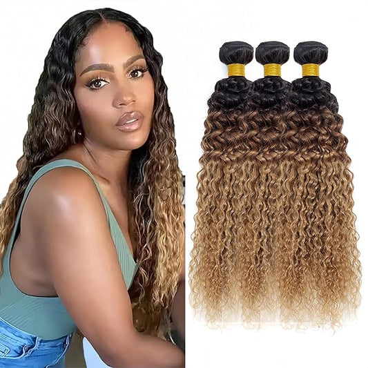 Ombre Bundles Human Hair T1B/4/27 Water Wave Bundle Niegmeag Peruvian Virgin Remy Hair 3 Bundles 22 24 26 Inch Ombre Blonde Wet and Wavy Bundle