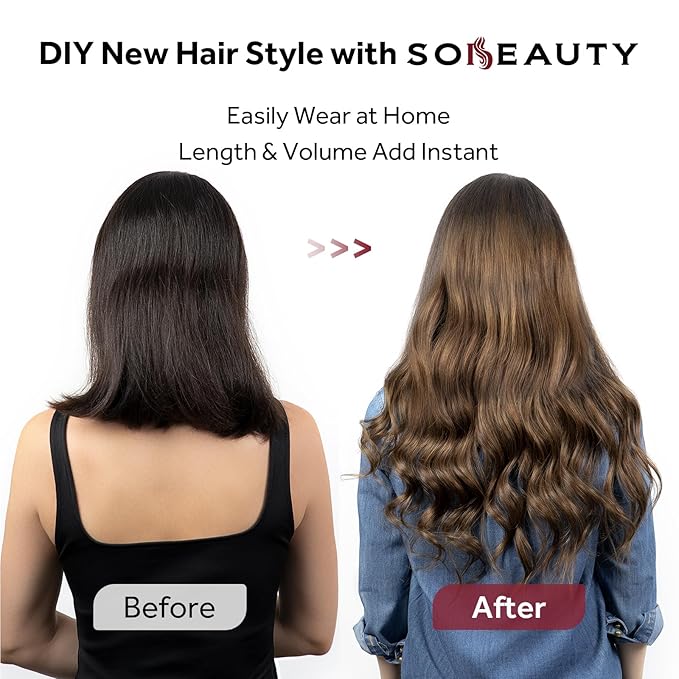 Clip in Hair Extensions Real Human Hair, 100% Remy Chocolate Brown Hair Extensions for Long Hair, Tangle-free&Shedding-free, #4 18Inch 120G 7PCS