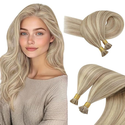 Sunny Hair I Tip Hair Extensions Ash Blonde with Bleach Blonde Itip Extensions 18inch Itips Hair Extensions Human Hair Invisible 50g