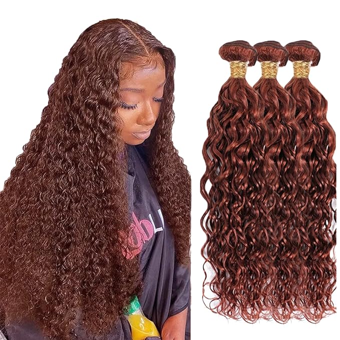 Copper Red Human Hair Bundles Auburn Water Wave Bundles 16 18 20 Inch Huxowax Virgin Soft And Silky Remy Hair Extensions Color 33 Wet And Wavy Bundle 300g