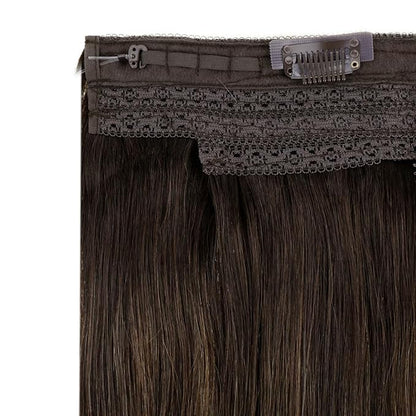 RUNATURE Invisible Wire Hair Extensions Real Human Hair, Balayage Human Hiar Extensions with Transparent Headband Fish Line Extensions, Soft Remy Hair for Women, One Piece 14 Inch 70g #2/2/6