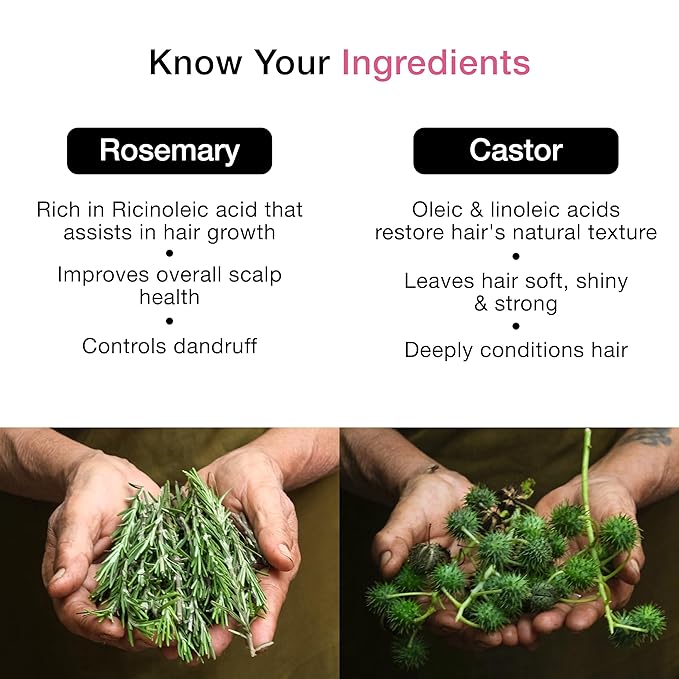 Soulflower Castor Rosemary Oil for Hair Growth, Hairfall Control, Strengthening Treatment, Volumizing For Dry, Damaged, Curly Hair, Enhance Thickness - 100% Pure, Organically Certified, 6.77 fl oz