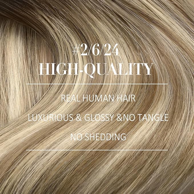 YoungSee Clip in Hair Extensions Ombre Human Hair Clip in Extensions Dark Brown to Light Brown Blonde Clips in Human Hair Extensions for Woman 14inch 120g