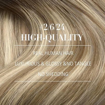 YoungSee Clip in Hair Extensions Ombre Human Hair Clip in Extensions Dark Brown to Light Brown Blonde Clips in Human Hair Extensions for Woman 14inch 120g