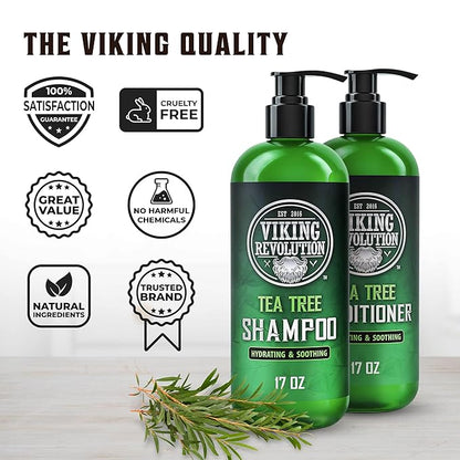 Viking Revolution Tea Tree Shampoo and Conditioner Set - Hydrates, Moisturizes & Soothes Dry and Itchy Scalps - With Natural Tea Tree Oil - 17 oz