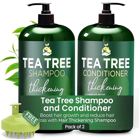 Tea Tree Shampoo & Conditioner Set | Thinning Hair Loss Treatments for Men and Women | Soothes Itchy Scalp & Dandruff | Boosts Hair Growth & Reduces Hair Loss | Sulfate & Paraben Free