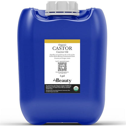 Bulk Castor Oil - Unrefined, Expeller Pressed, USDA Organic - Large 5 Gallon Jerrican - 100% Pure & Undiluted Aceite De Ricino - for Skin, Eyelashes, Eyebrows, and Hair Growth