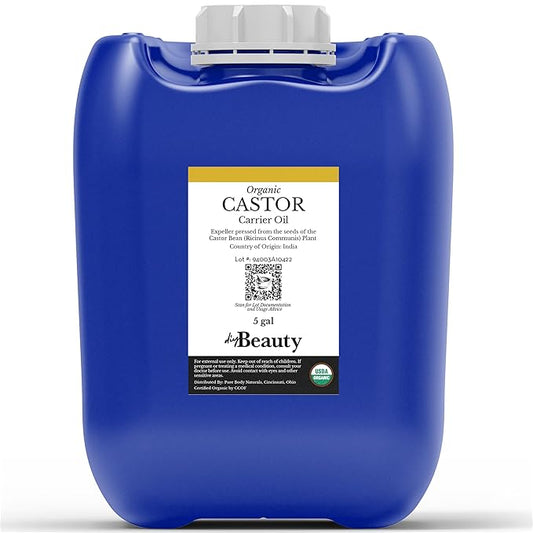 Bulk Castor Oil - Unrefined, Expeller Pressed, USDA Organic - Large 5 Gallon Jerrican - 100% Pure & Undiluted Aceite De Ricino - for Skin, Eyelashes, Eyebrows, and Hair Growth