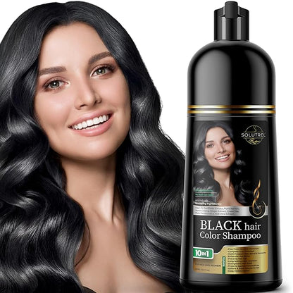 Black Hair Dye Shampoo – Instantly Covers Gray Hair in Minutes – 10-in-1 Herbal Hair Color – No Stain, Ammonia-Free, Natural – For Men & Women