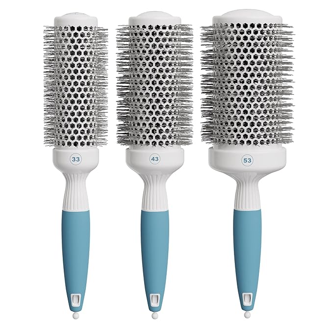 Professional Blow Drying Brush Set - Ceramic Ionic Thermal Brushes for Styling Wet Hair, 3 Round Brushes with Travel Bag for Women