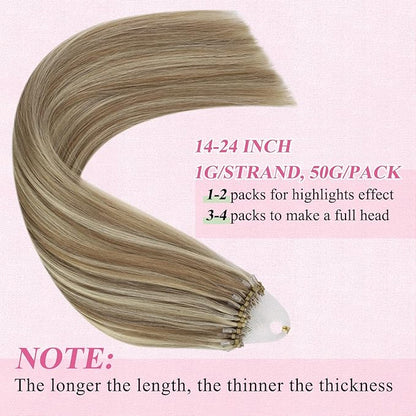 YoungSee Micro Bead Hair Extensions Real Human Hair Highlight Microbead Hair Extensions Human Hair Light Brown Mix Blonde Highlight Beaded Hair Extensions Real Human Hair Silky Straight 22Inch 50s 50g