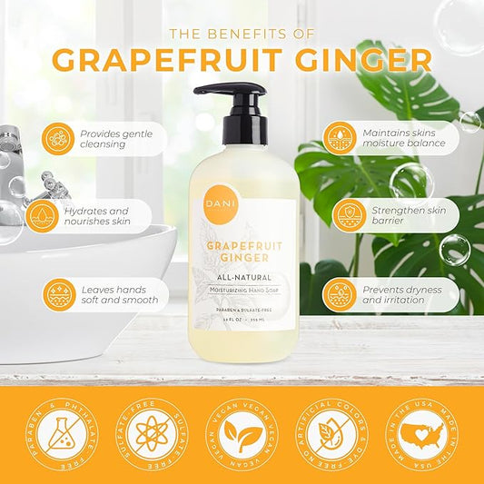 Naturals Moisturizing Hand Soap – Grapefruit Ginger Scent, Hydrating, Sulfate-Free & Paraben-Free, 12 Oz Bottle with Pump, Gentle Cleansing for Dry Skin