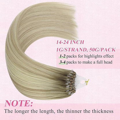 YoungSee Micro Loop Hair Extensions Real Human Hair Blonde Bead Hair Extensions Human Hair Ash Blonde Ombre Platinum Blonde Microbead Human Hair Extensions Balayage Add Hair Length 22In 50s/50g