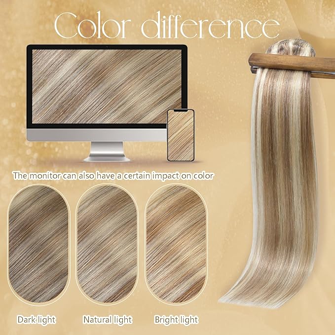 Blonde Human Hair Extensions Clip Ins 22 Inches 115g Light Brown Mixed Bleach Blonde Hair Clip in Extensions Real Human Hair Straight Silky #8/22/8 7pcs