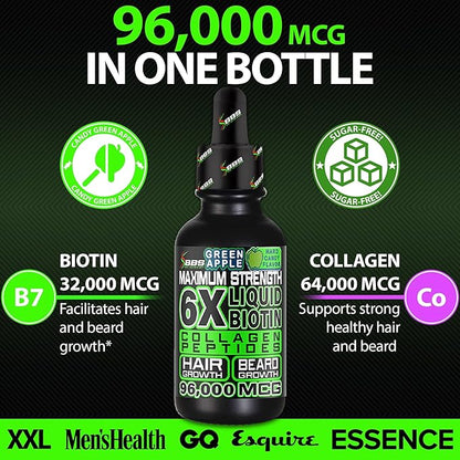 Beard Growth Kit w/ 6X Liquid BIOTIN Supplement with Collagen Peptides + 620,000mcg BIOTIN Gummies Beard Growth Vitamins & Hair Growth Vitamins for Men