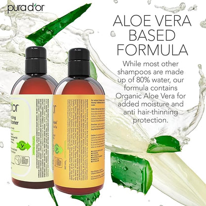 PURA D'OR MD Anti-Thinning Biotin Shampoo & Conditioner Set (16oz x2) Maximum Defense Coal-Tar Strong Scented Hebal Blend Hair Thickening Products For Women & Men, Daily Shampoo For Scalp Health